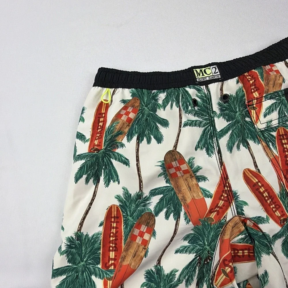 MC2 Saint Barth Kids‎ Swim Surf Board Palm Print Elastic Waist Drawstring 12Y